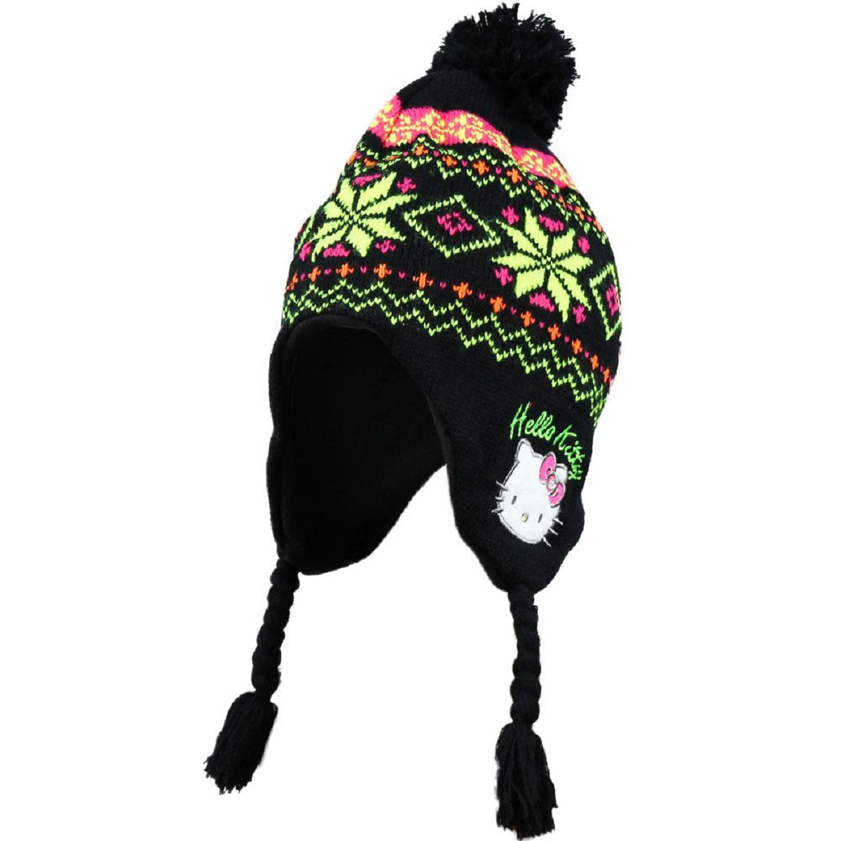 Hello Kitty Mütze Wintermütze mit Retro Muster und Quaste