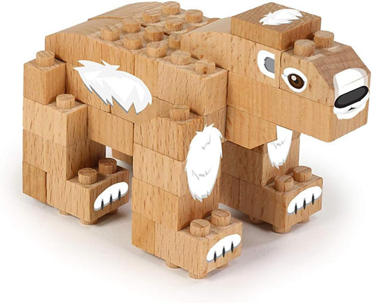 FabBrix WWF Wooden Bricks Polar Bear Holzbausteine, Klemmbausteine aus zertifiziertem Buchenholz, 100% kompatibel mit konventionellen Bausteinen