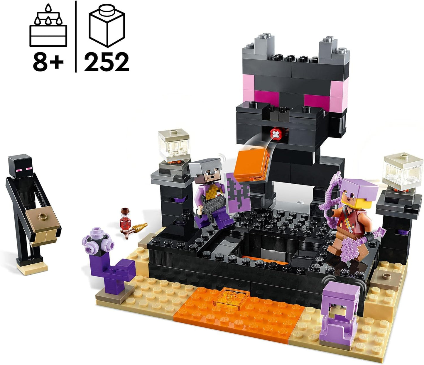 LEGO Minecraft End-Arena Set Action-Spielzeug mit Lava, Enderdrache und Enderman-Figur, Geschenk für Kinder ab 8 Jahren