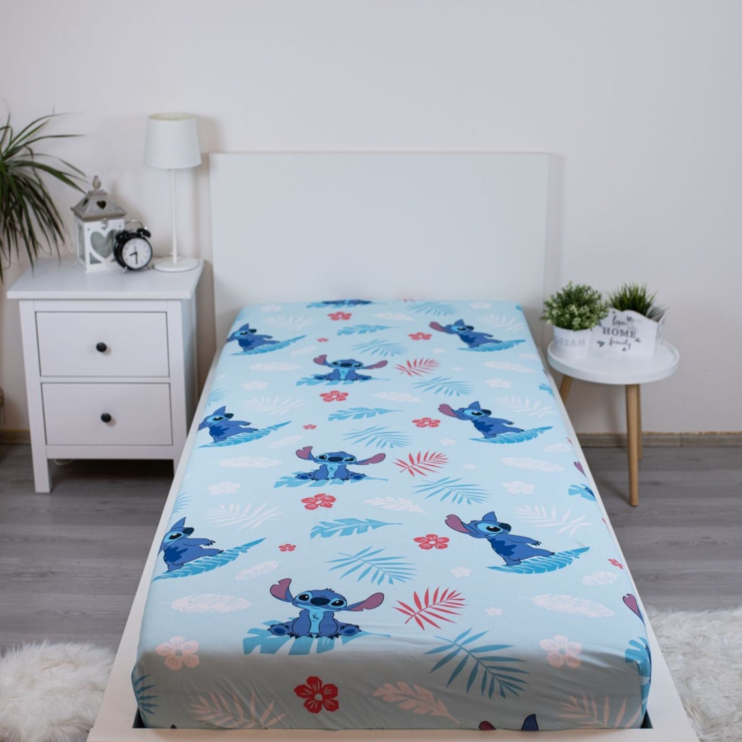 Lilo & Stitch Bettlaken 90x200 cm – Atmungsaktives Spannbetttuch aus Baumwolle