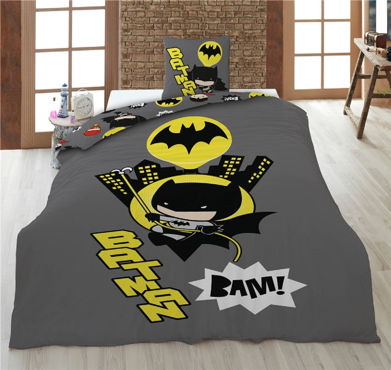 Batman Bettwäsche-Set 140x200 cm Bettbezug und 63x63 cm Kissenbezug, Microfaser