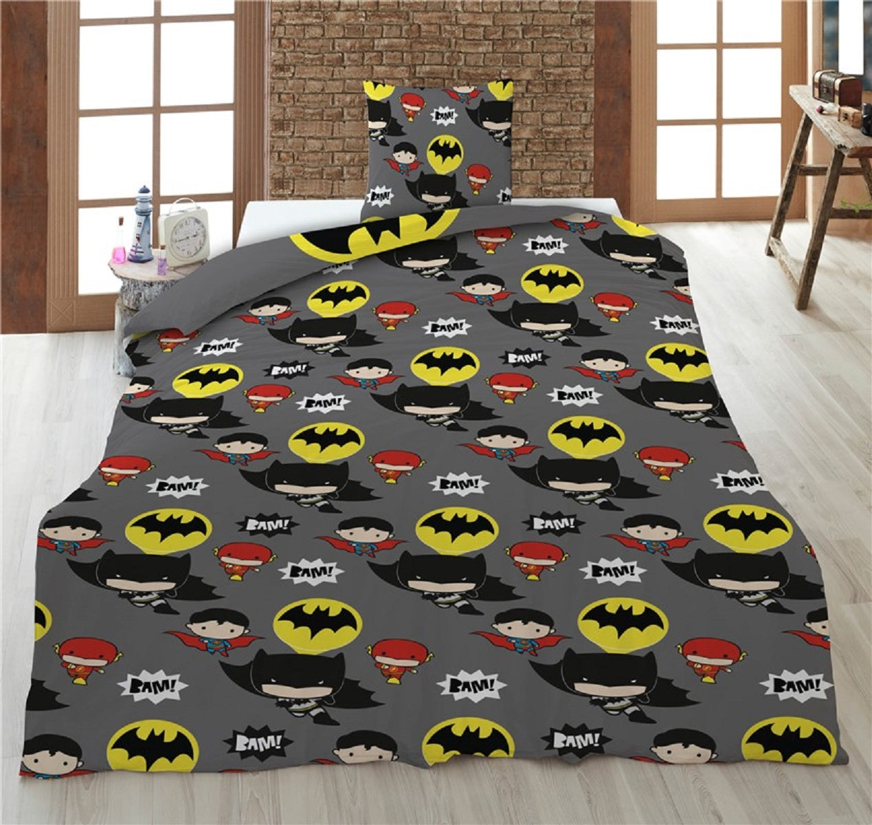 Batman Bettwäsche-Set 140x200 cm Bettbezug und 63x63 cm Kissenbezug, Microfaser