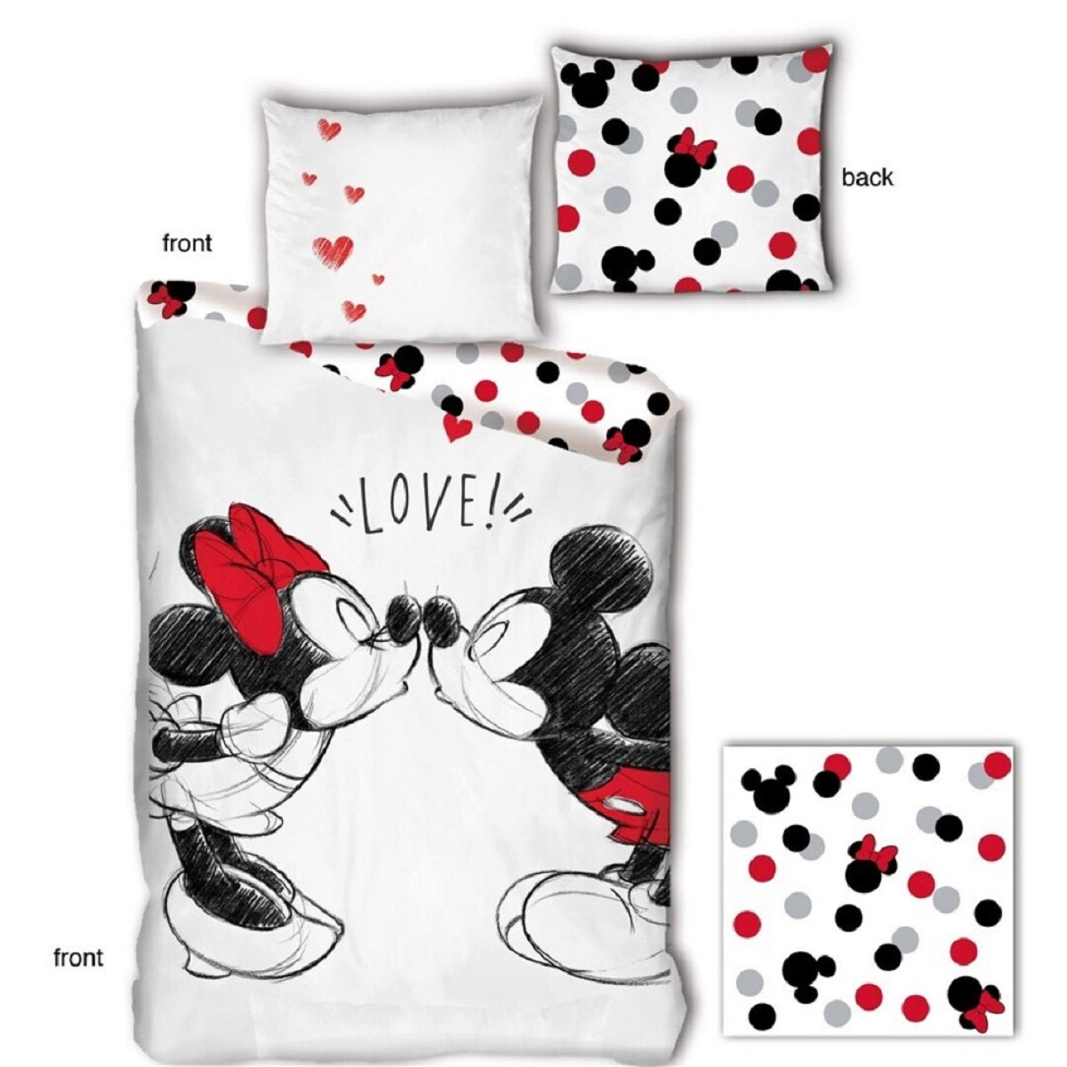 Disney Mickey & Minnie Bettwäsche-Set – 140x200 cm, Microfaser + 65x65 cm Kissenbezug aus Bio-Baumwolle