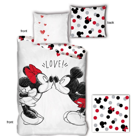 Disney Mickey & Minnie Bettwäsche-Set – 140x200 cm, Microfaser + 65x65 cm Kissenbezug aus Bio-Baumwolle