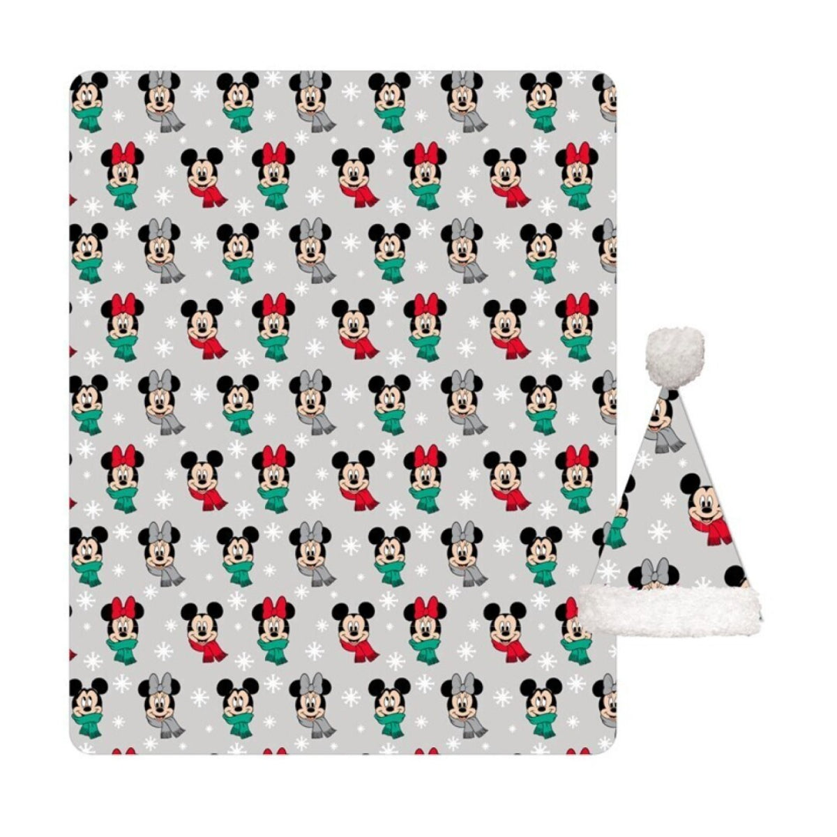 Disney Mickey Mouse 100x140 cm Weihnachtsset Kuscheldecke mit Weihnachtsmütze