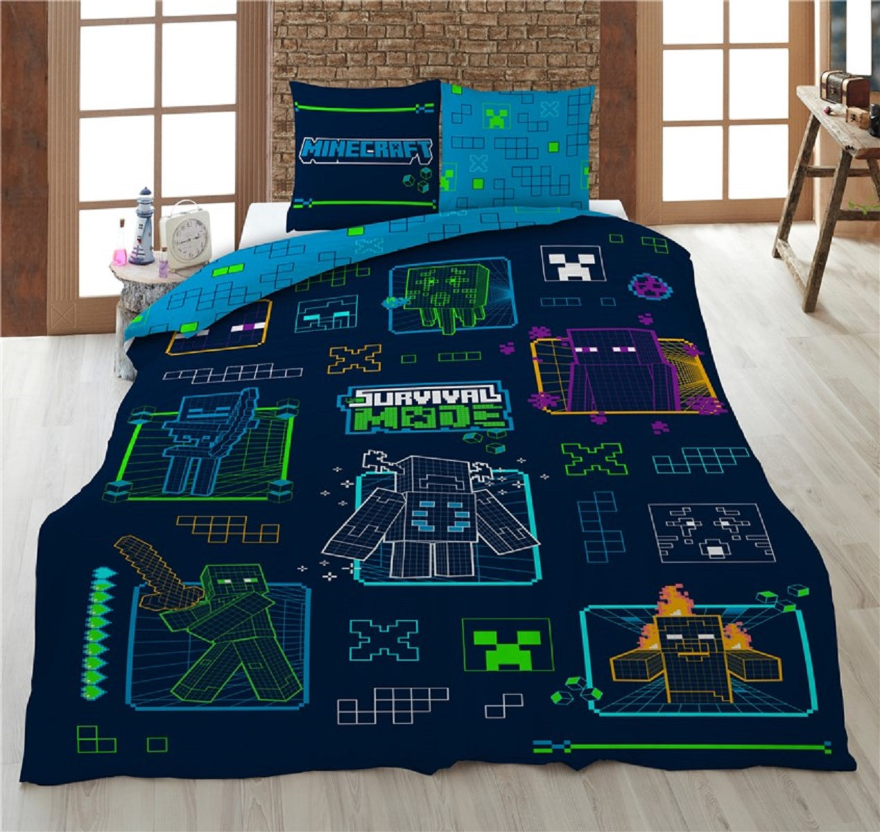 Minecraft Bettwäsche 140x200 cm Polyester Bettbezug mit passendem Kissenbezug