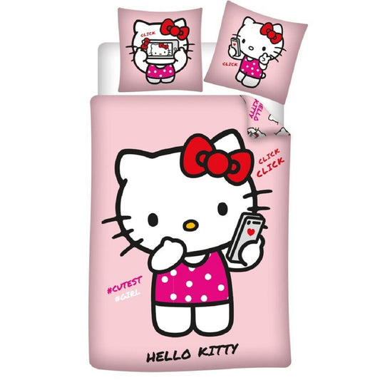 Hello Kitty Bettwäsche-Set Poly-Baumwolle Decke & Kissenbezug 140x200 + 65x65 cm