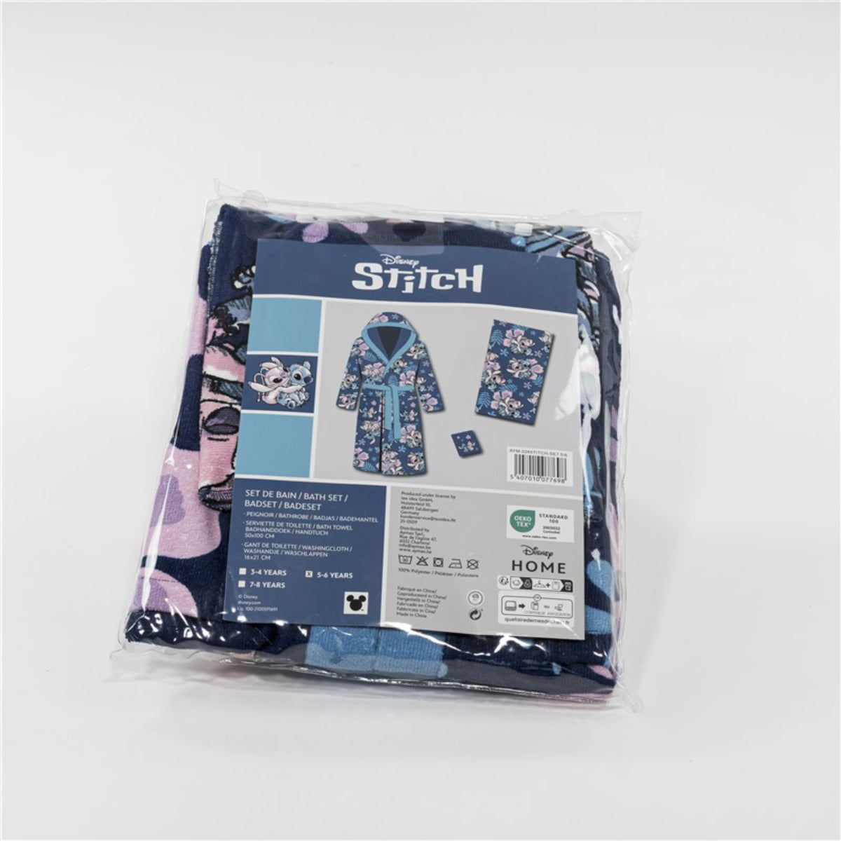 Disney Stitch Bade Set für Kinder mit weichem Bademantel Handtuch Handschuhe