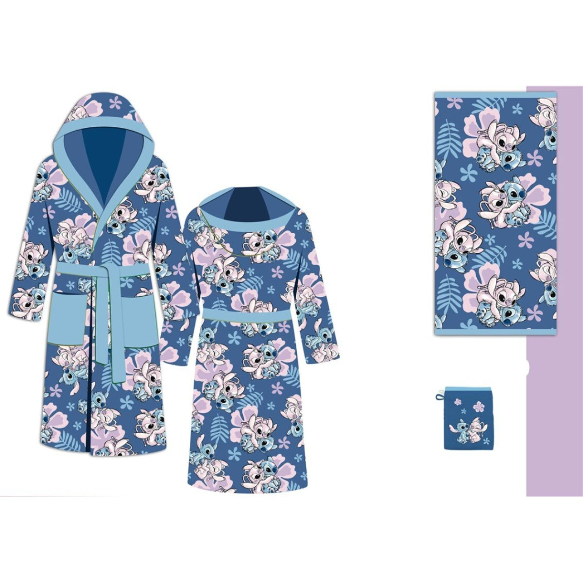 Disney Stitch Bade Set für Kinder mit weichem Bademantel Handtuch Handschuhe
