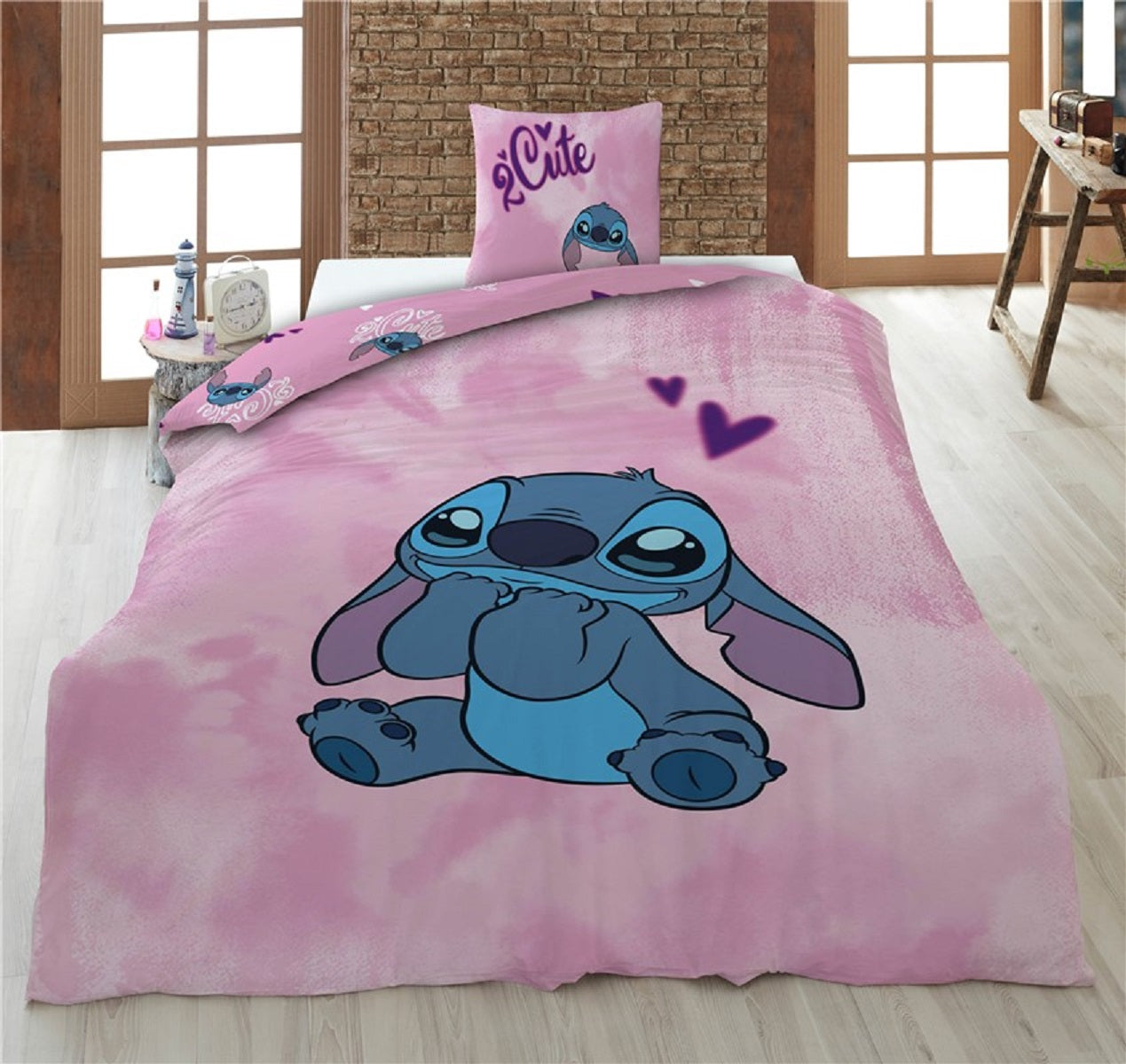 Lilo & Stitch Bettwäsche-Set Poly-Baumwolle Decken- & Kissenbezug 140x200 + 65x65 cm