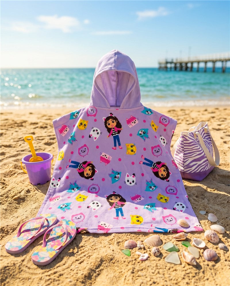 Gabby's Dollhouse Badeponcho Kinder 55 × 110 cm für Schwimmbad Strand und Zuhause