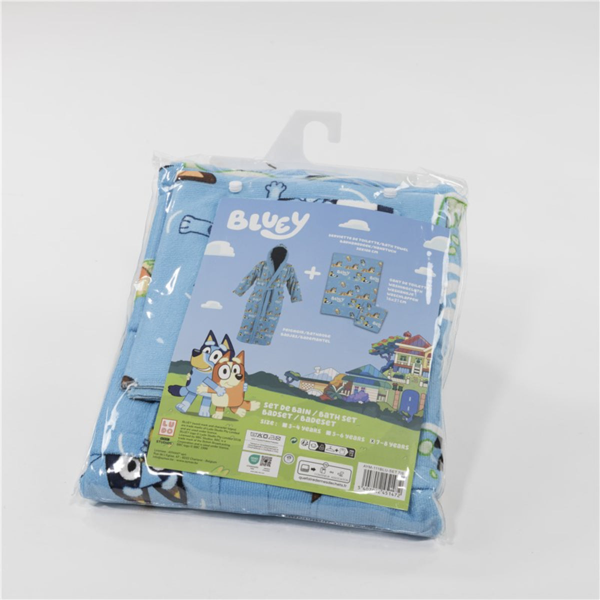 Bluey Kinder Badeset 3 teilig mit Bademantel Waschhandschuh und Handtuch 50 x 100 cm