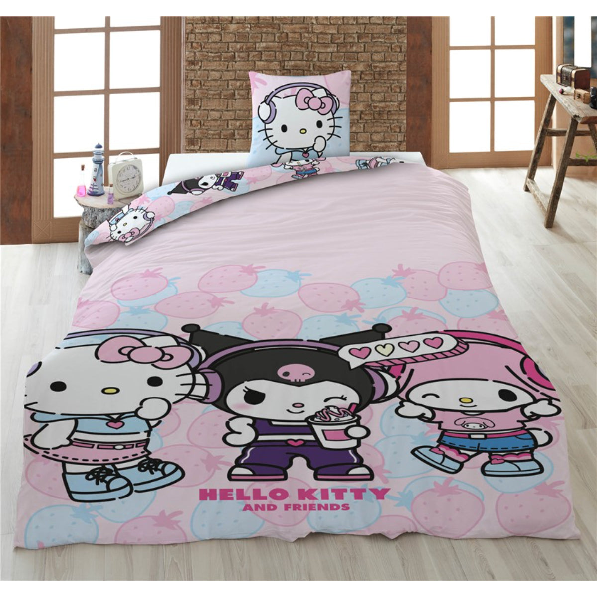 Hello Kitty Bettwäsche Set 140 × 200 cm mit Kissenbezug 65x65 cm