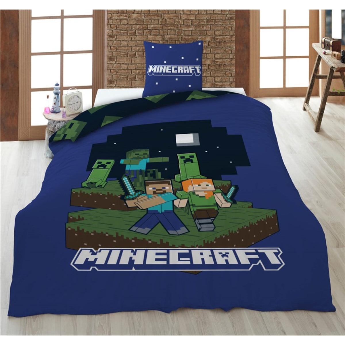 Minecraft Bettwäsche Set 140 × 200 cm mit Kissenbezug 65x65 cm