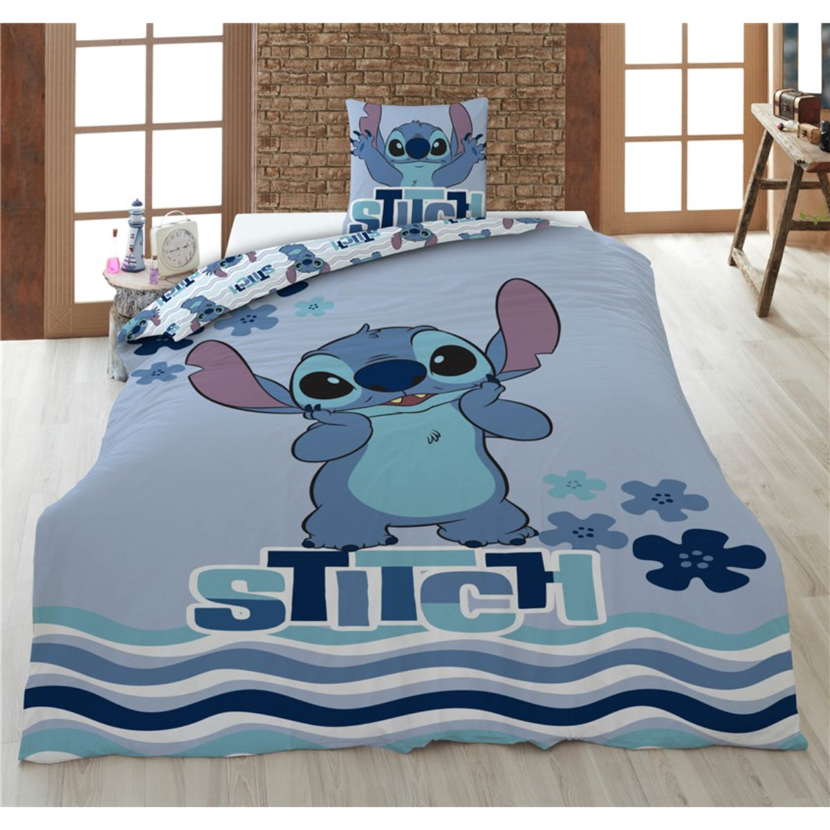 Disney Stitch Flanell Bettwäsche Set 140 × 200 cm mit Kissenbezug 65 × 65 cm für Kinderzimmer