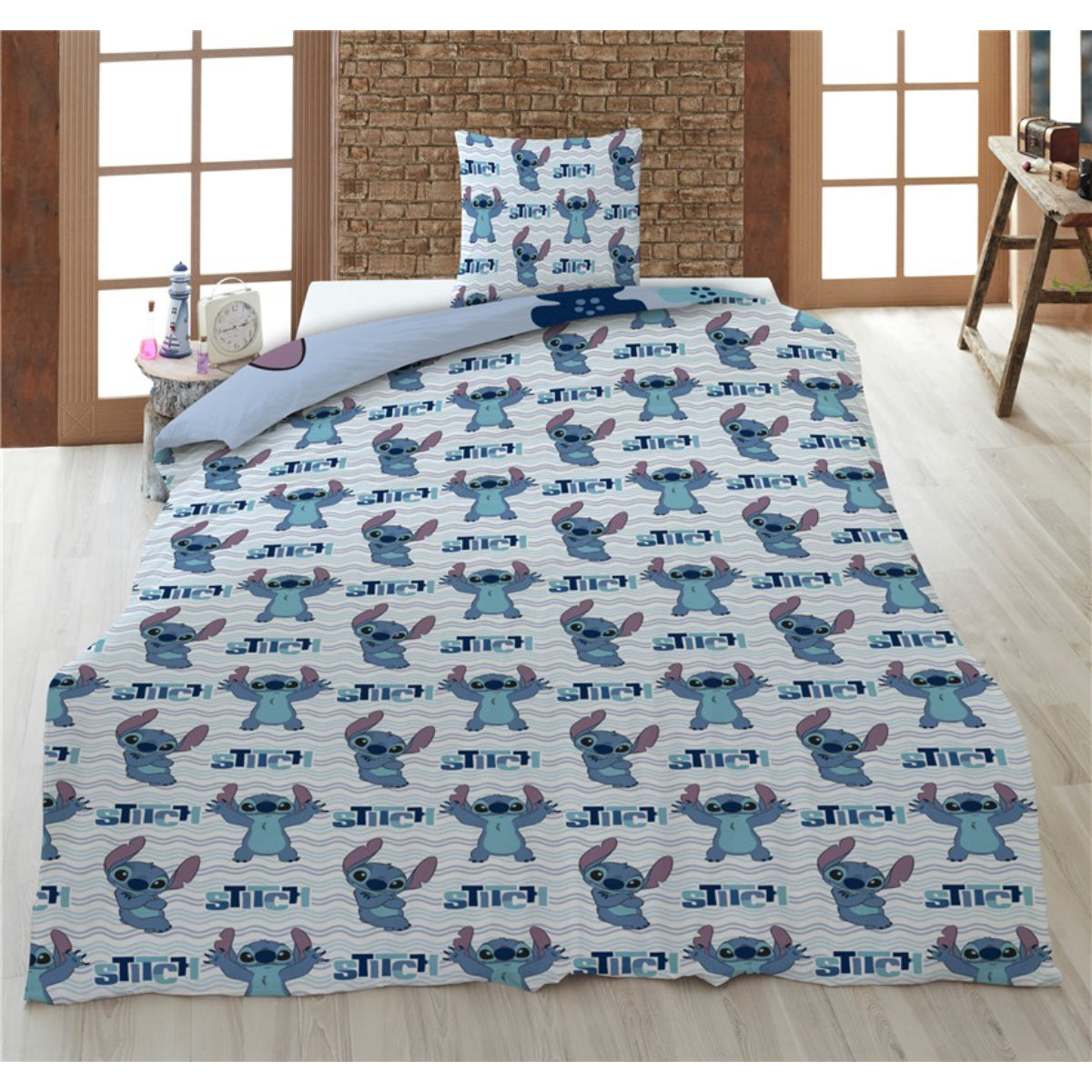 Disney Stitch Flanell Bettwäsche Set 140 × 200 cm mit Kissenbezug 65 × 65 cm für Kinderzimmer
