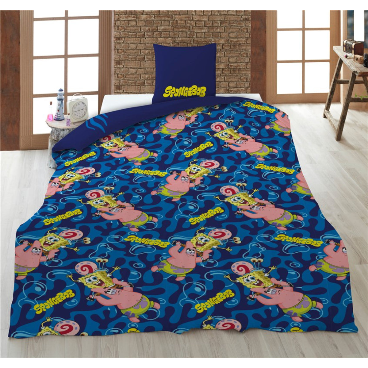 SpongeBob Bettwäsche Set 140 × 200 cm mit Kissenbezug 65 × 65 cm für Kinderzimmer