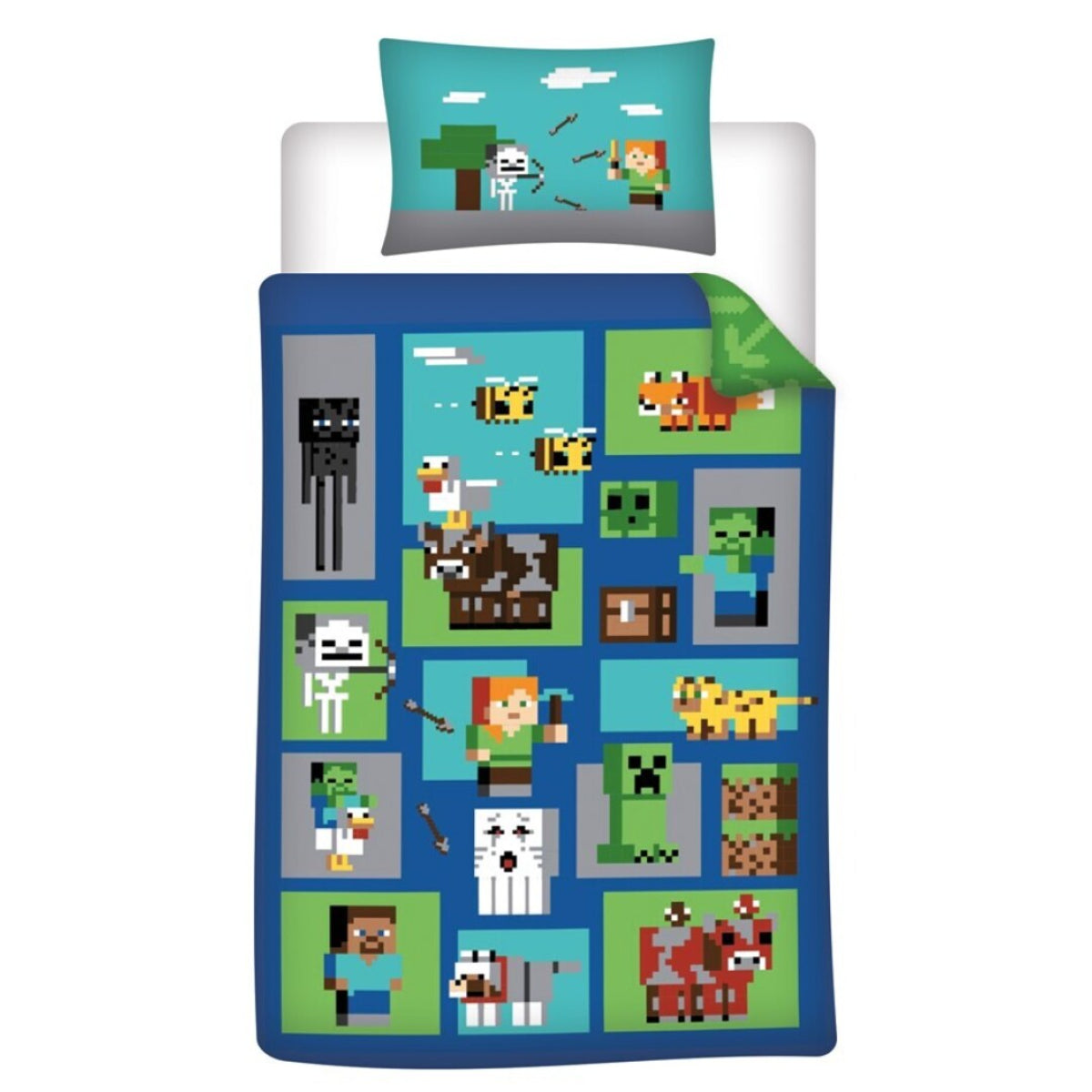 Minecraft Baumwolle Bettwäsche Set 160 × 210 cm mit Kissenbezug 65 × 100 cm für Schlafzimmer