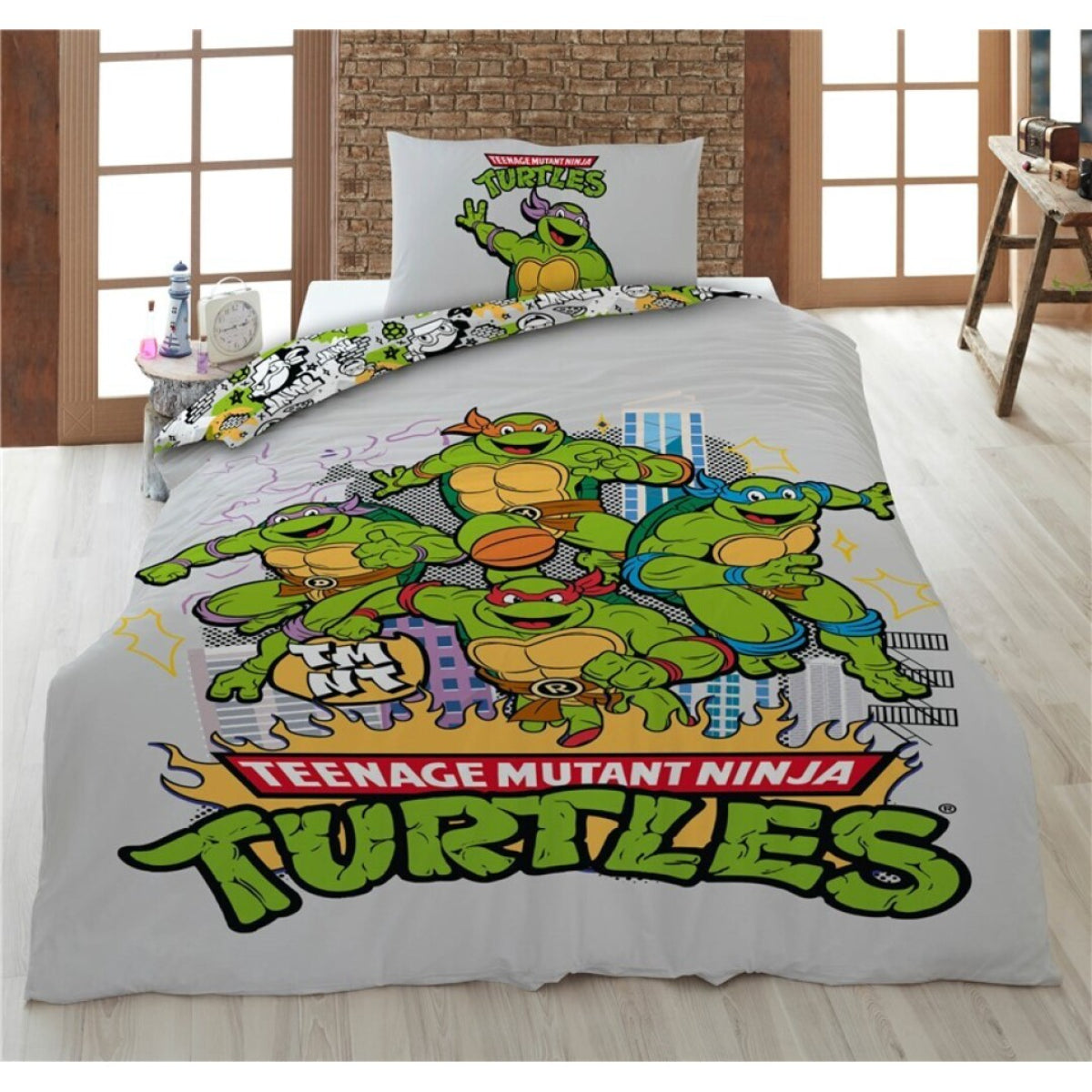 Ninja Turtles Baumwolle Bettwäsche Set 160 × 210 cm mit Kissenbezug 65 × 100 cm für Schlafzimmer