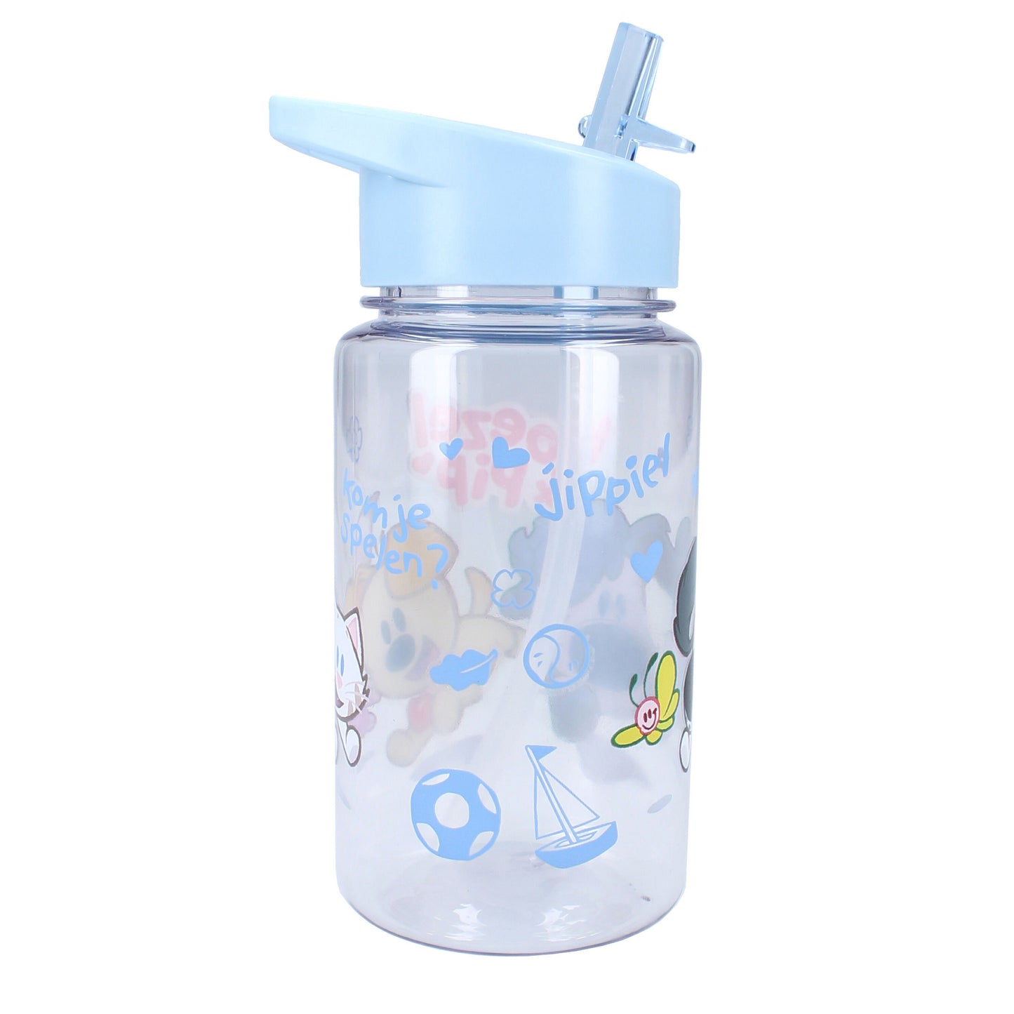 Woezel & Pip Trinkflasche – Ideal für unterwegs, 450ml mit Strohhalm und Griff
