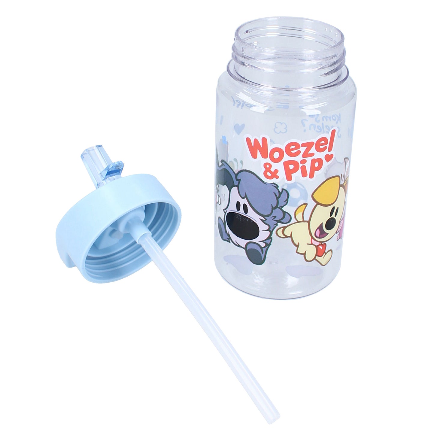 Woezel & Pip Trinkflasche – Ideal für unterwegs, 450ml mit Strohhalm und Griff
