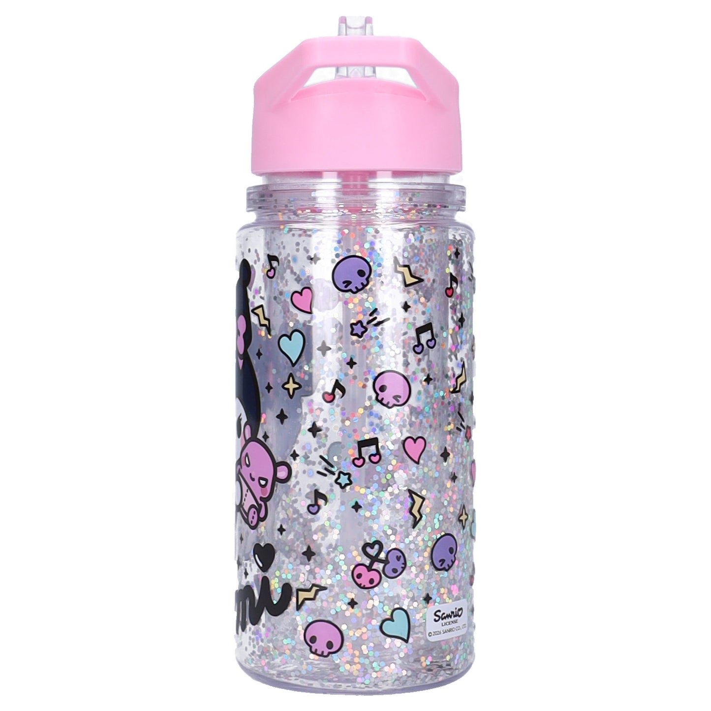 Hello Kitty & Friends Trinkflasche Kinder 300 ml mit Strohhalm Kuromi Glitzer Flasche mit Griff