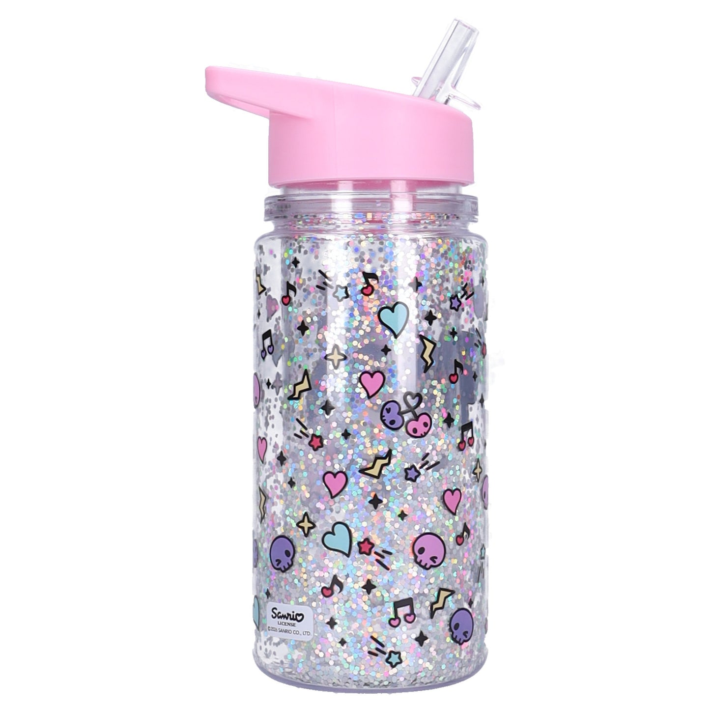 Hello Kitty & Friends Trinkflasche Kinder 300 ml mit Strohhalm Kuromi Glitzer Flasche mit Griff