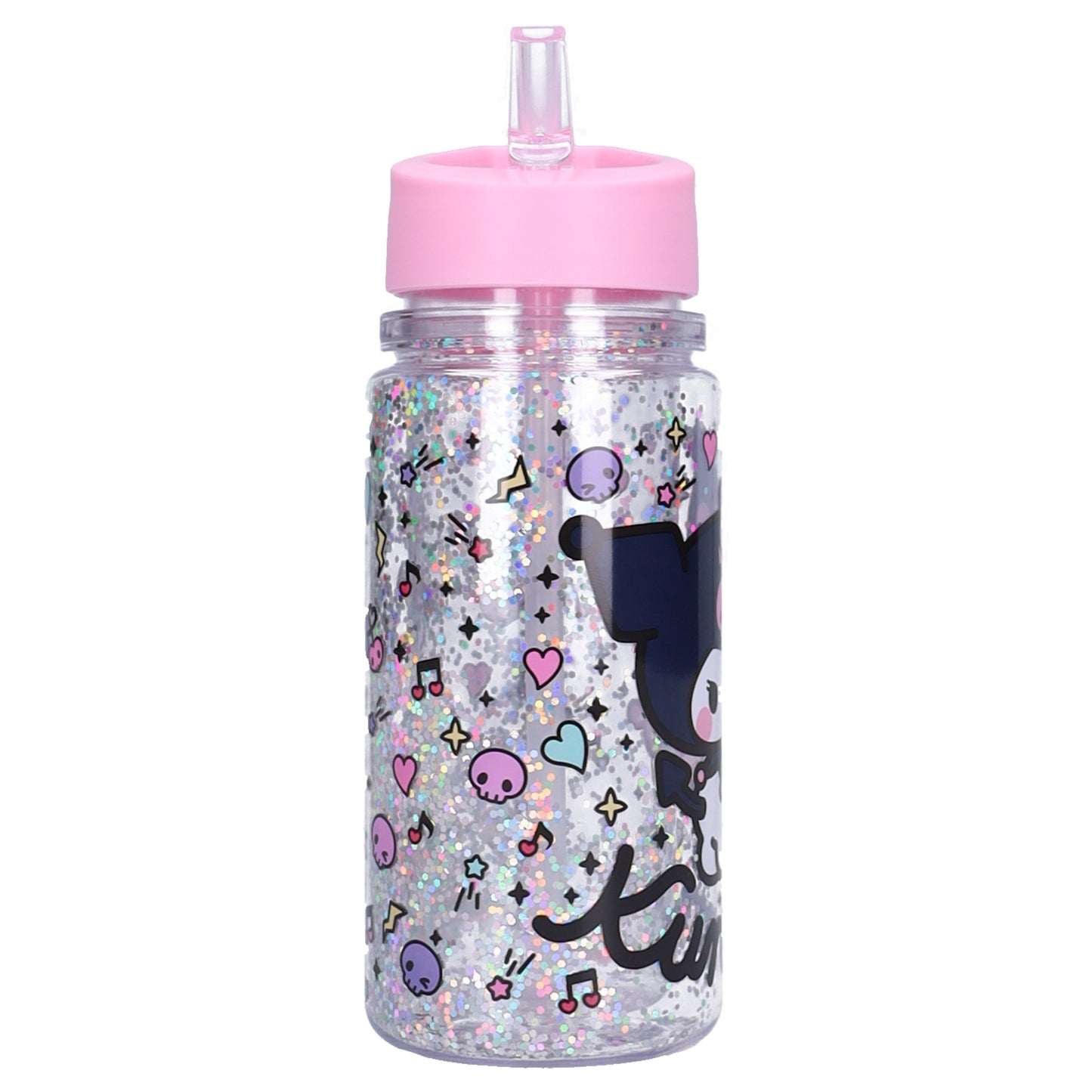 Hello Kitty & Friends Trinkflasche Kinder 300 ml mit Strohhalm Kuromi Glitzer Flasche mit Griff
