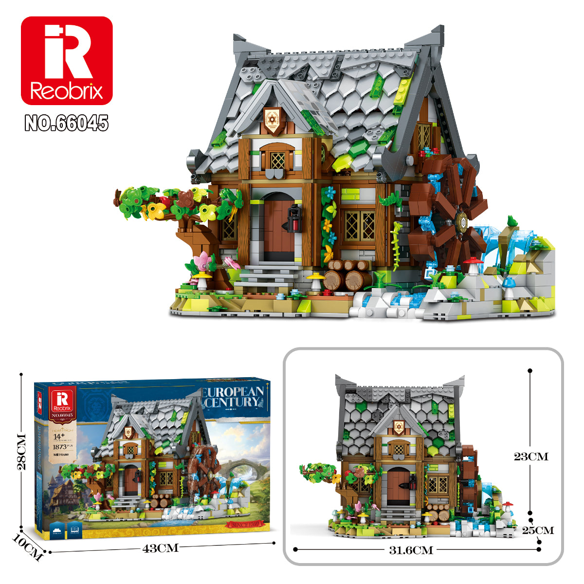 Reobrix 66045 Mittelalterliche Mühle Klemmbaustein 1873 Teile ab 14