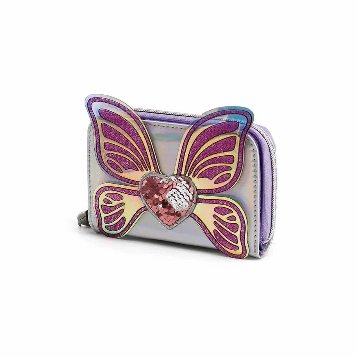 Oh My Pop Wings Wallet silber kompakte Geldbörse mit Reißverschlussfach für Alltag