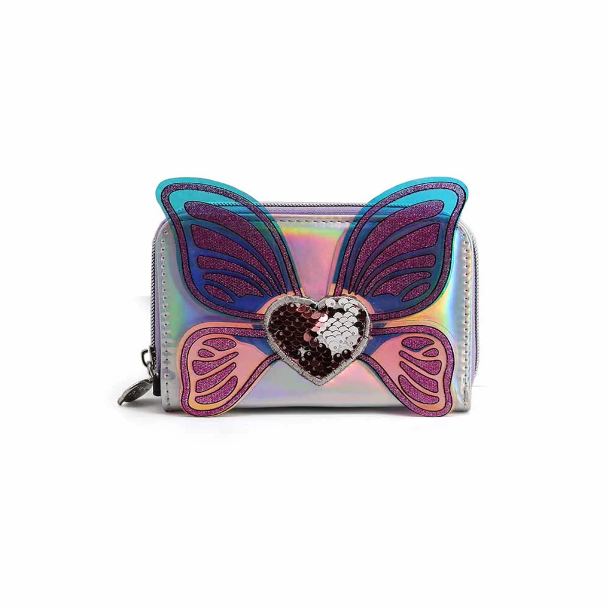 Oh My Pop Wings Wallet silber kompakte Geldbörse mit Reißverschlussfach für Alltag