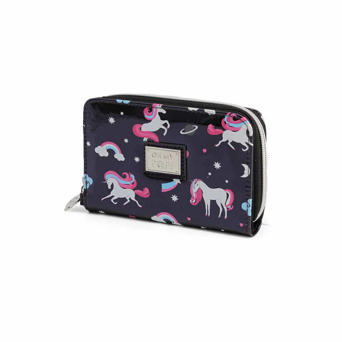 Oh My Pop Unicorn Portemonnaie schwarz mit mehreren Kartenfächern und Reißverschluss Innenfach