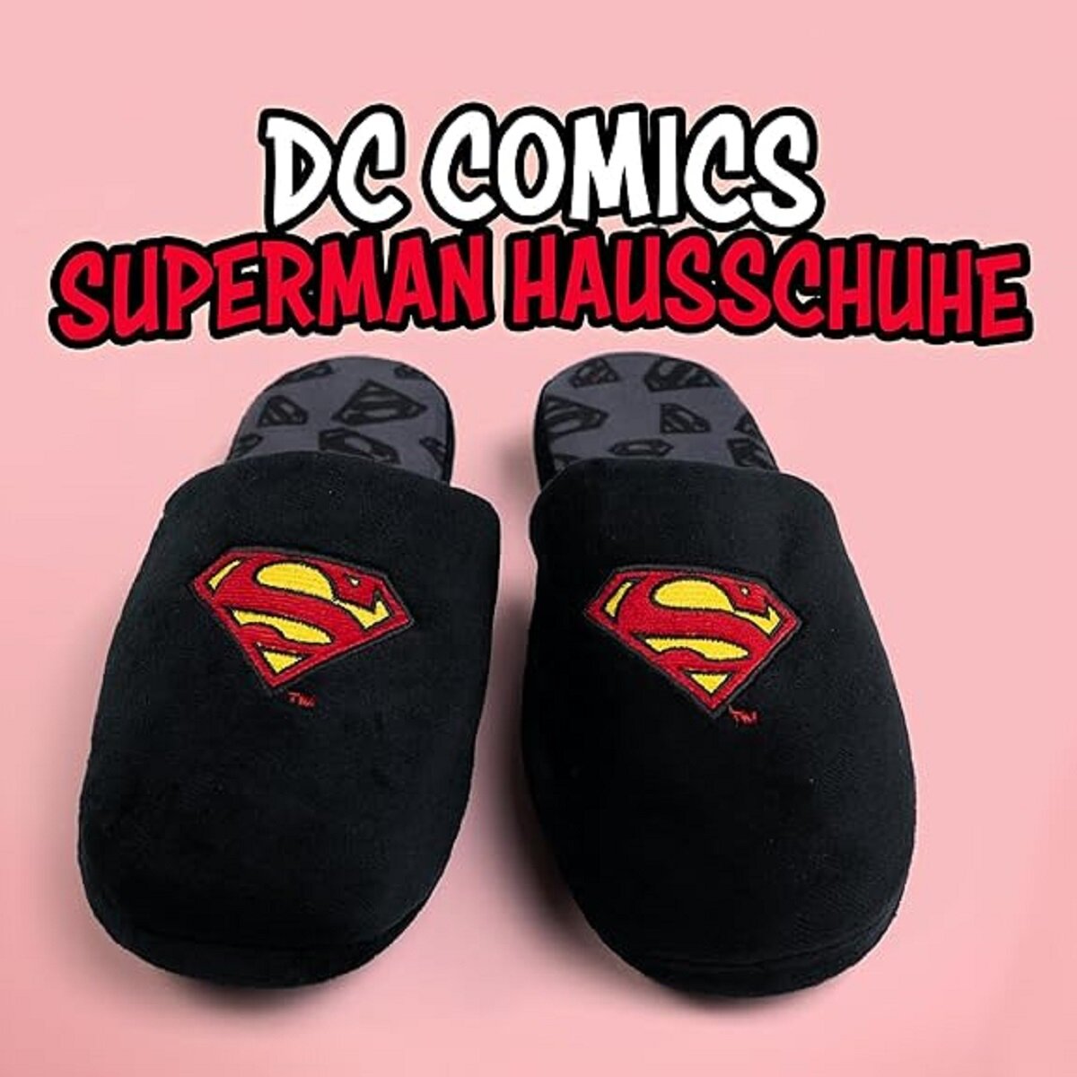 Superman Pantoffeln für Damen und Herren – Bequeme Hausschuhe in Schwarz