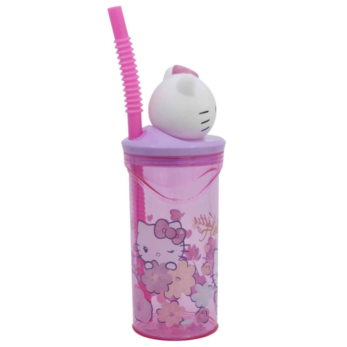 Stor Hello Kitty Trinkbecher – 3D Kinderbecher & Strohhalm-Tumbler 360 ml