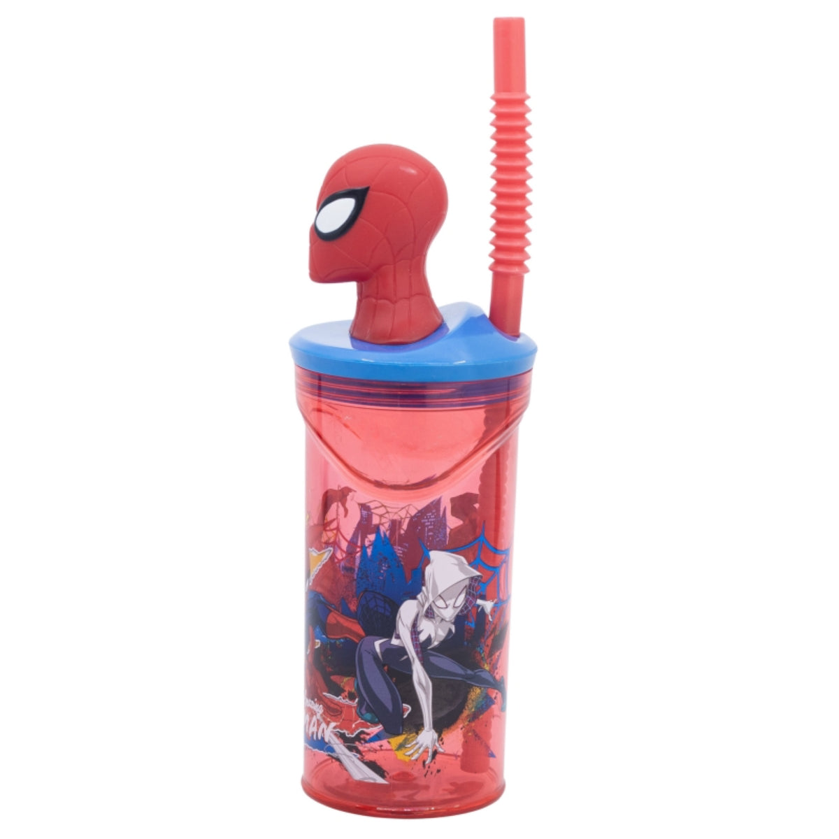 Spiderman Becher 3D Kindertrinkbecher 360 ml mit Strohhalm & Figurdeckel