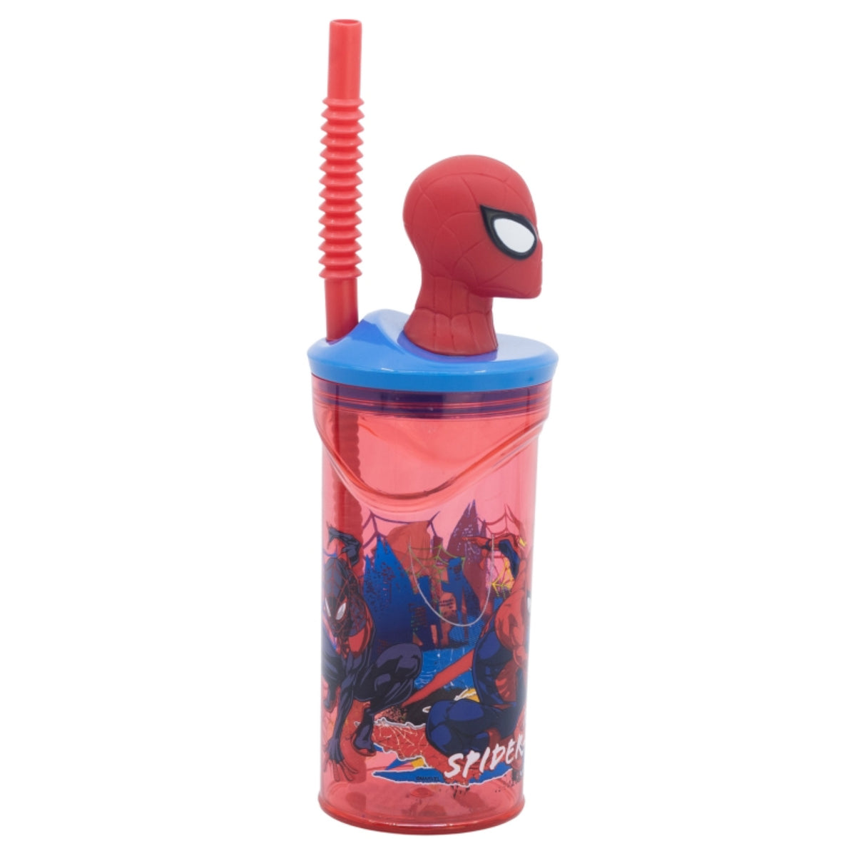 Spiderman Becher 3D Kindertrinkbecher 360 ml mit Strohhalm & Figurdeckel