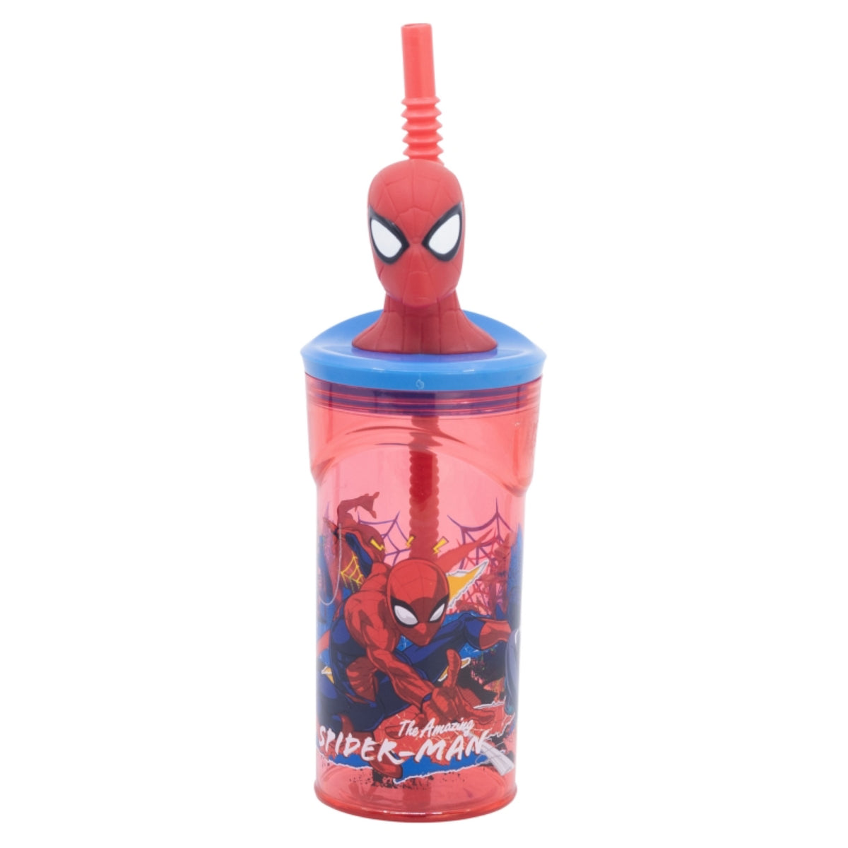 Spiderman Becher 3D Kindertrinkbecher 360 ml mit Strohhalm & Figurdeckel