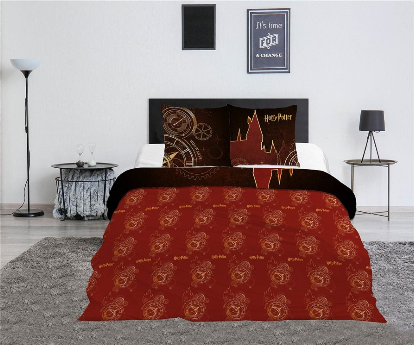 Harry Potter 3-teiliges Bettwäsche-Set – 1x Deckenbezug (240x220) & 2x Kissenbezug (65x65 cm) aus Polycotton