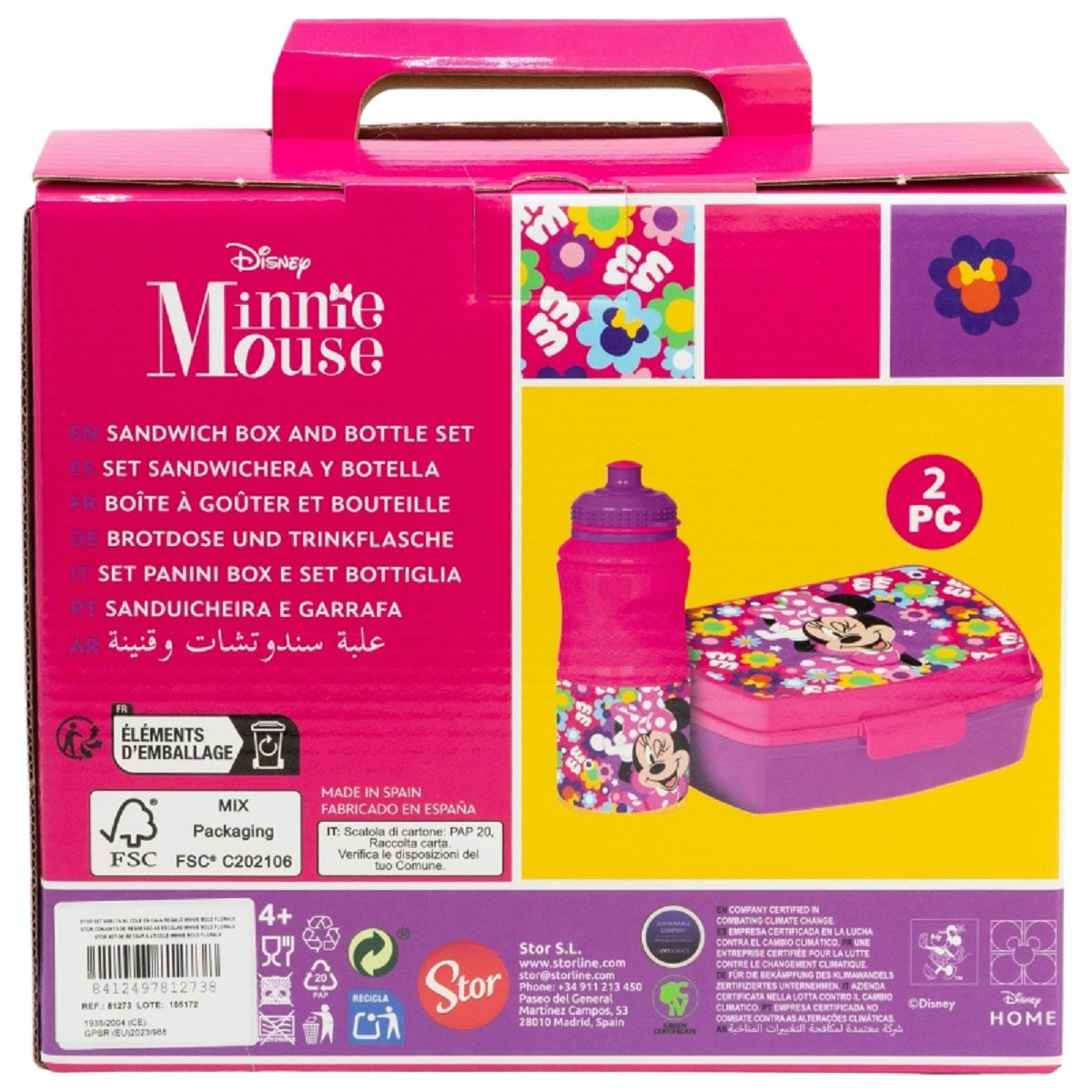 Disney Minnie Mouse 2er Set Kinderflasche (380 ml) und Brotdose im Geschenkkarton
