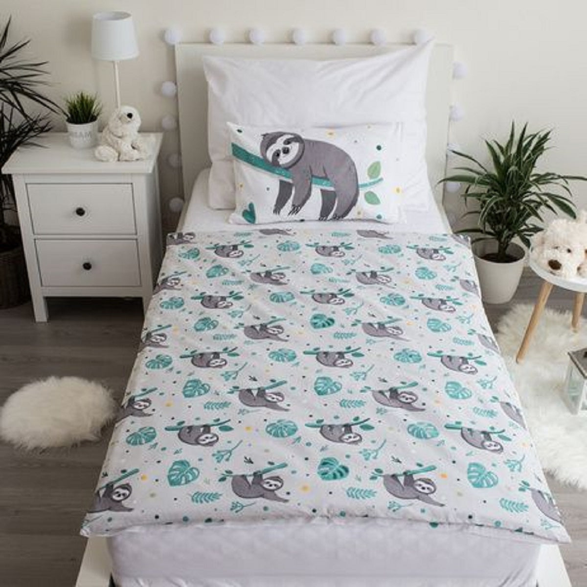 Kinderbettwäsche mit Faultier Motiv – 100x135 cm Bettbezug & 40x60 cm Kissenbezug