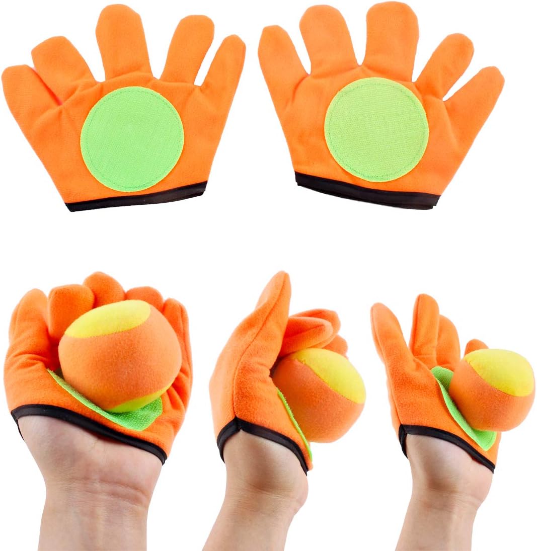 2er-Pack Selbstklebende Handschuhe, Zielweste und Wurfbälle mit Zwei Bumerang-Fliegeringen - Innen- und Außen -Spiel für Kinder und Erwachsene