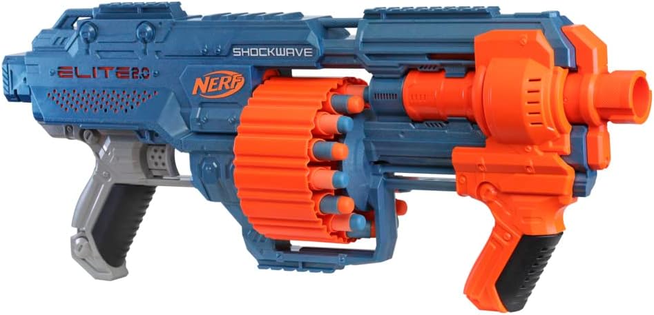 Nerf Elite 2.0 Shockwave RD-15 Blaster, 30 Nerf Darts, 15-Dart Rotationstrommel, Schnellfeuer mit Pump-Action, mit Erweiterungsoptionen