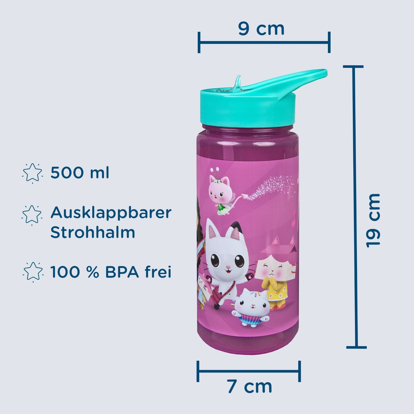 Gabby's Dollhouse Trinkflasche – 500 ml Kinderflasche mit farbenfrohem Design