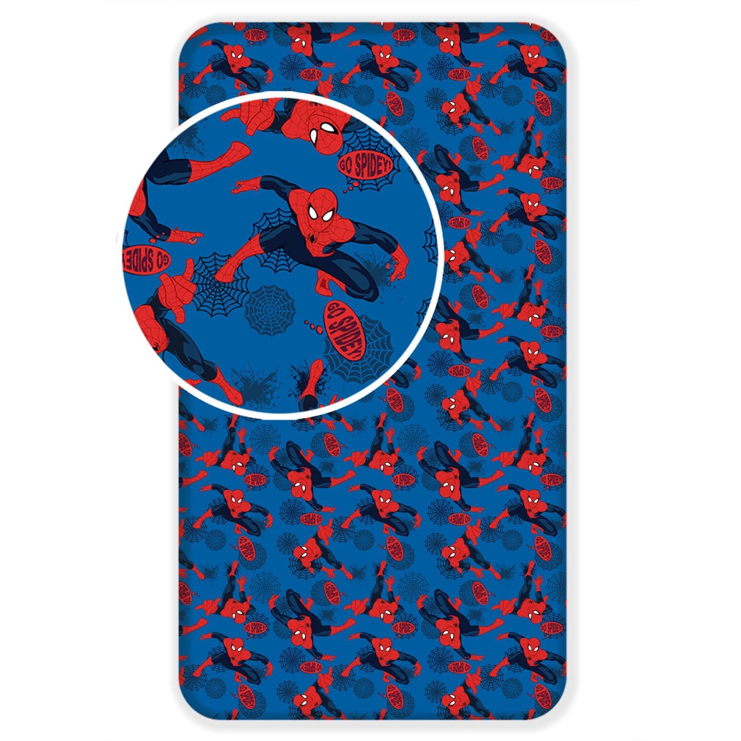 Spiderman Spannbetttuch – Baumwoll-Bettlaken für Kinderbett (90x200 + 25 cm)