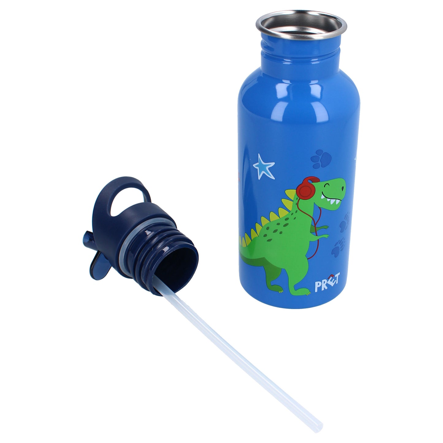 Prêt Trinkflasche Kinder – 500 ml Dino Blau mit Strohhalm