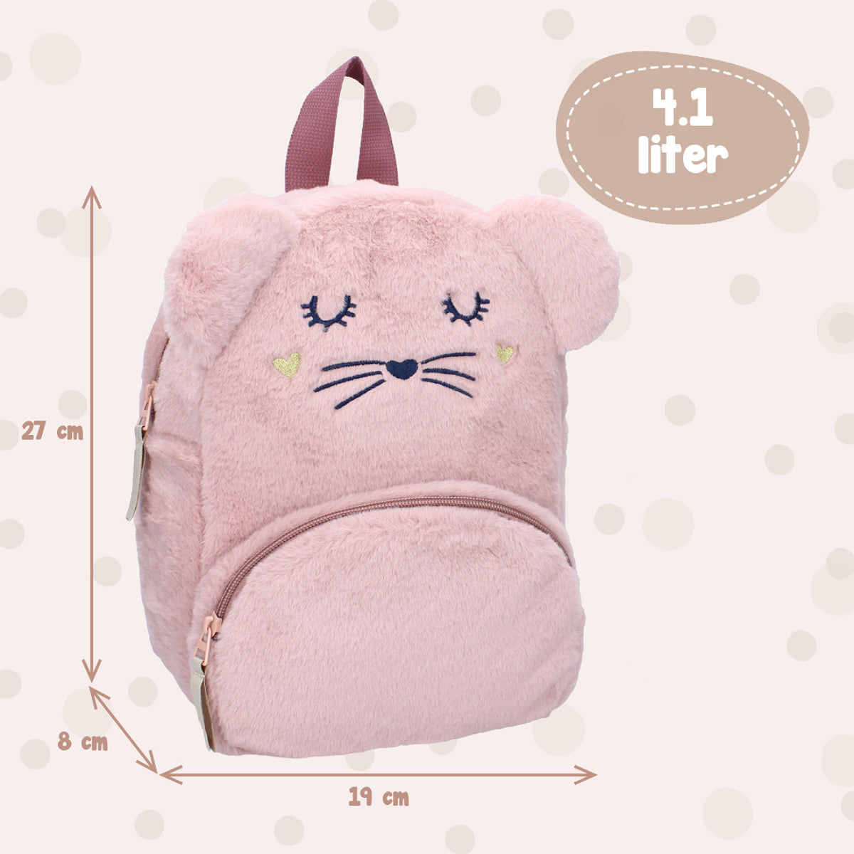 Prêt Rucksack Kinder The Adorables Katzengesicht Rosa Plüschrucksack