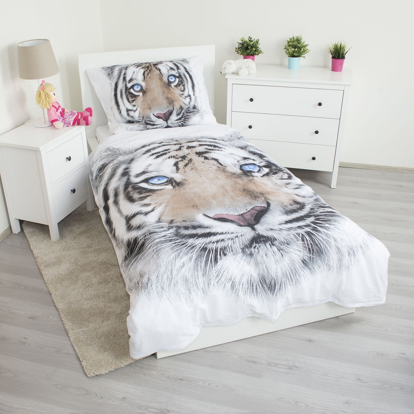 White Tiger Baumwolle Bettwäsche – Bettbezug 140x200 cm & Kissenbezug 70x90 cm