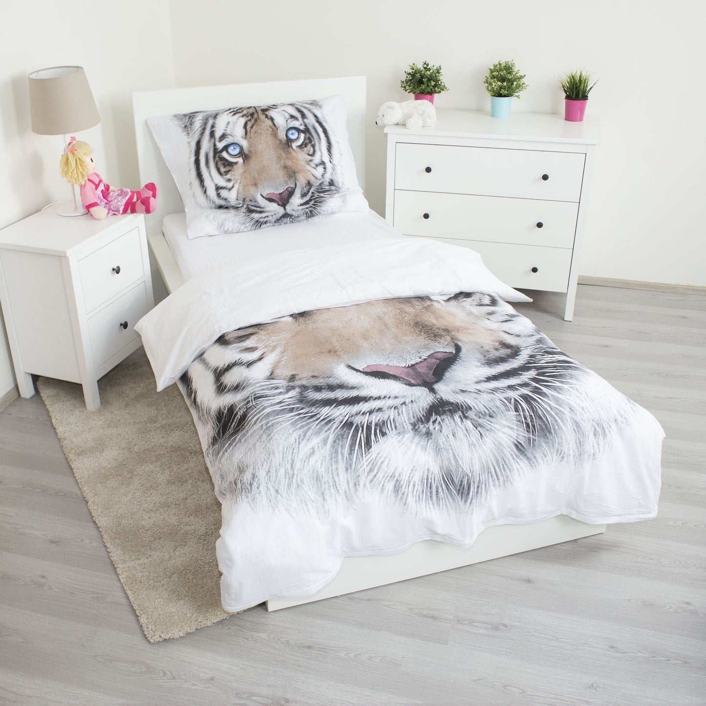 White Tiger Baumwolle Bettwäsche – Bettbezug 140x200 cm & Kissenbezug 70x90 cm