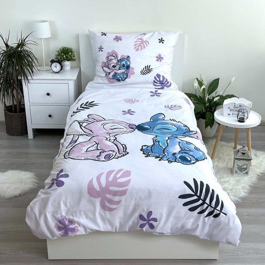 Lilo & Stitch Baumwoll-Bettwäsche 140x200 cm Deckenbezug + 70x90 cm Kissenbezug mit Reißverschluss