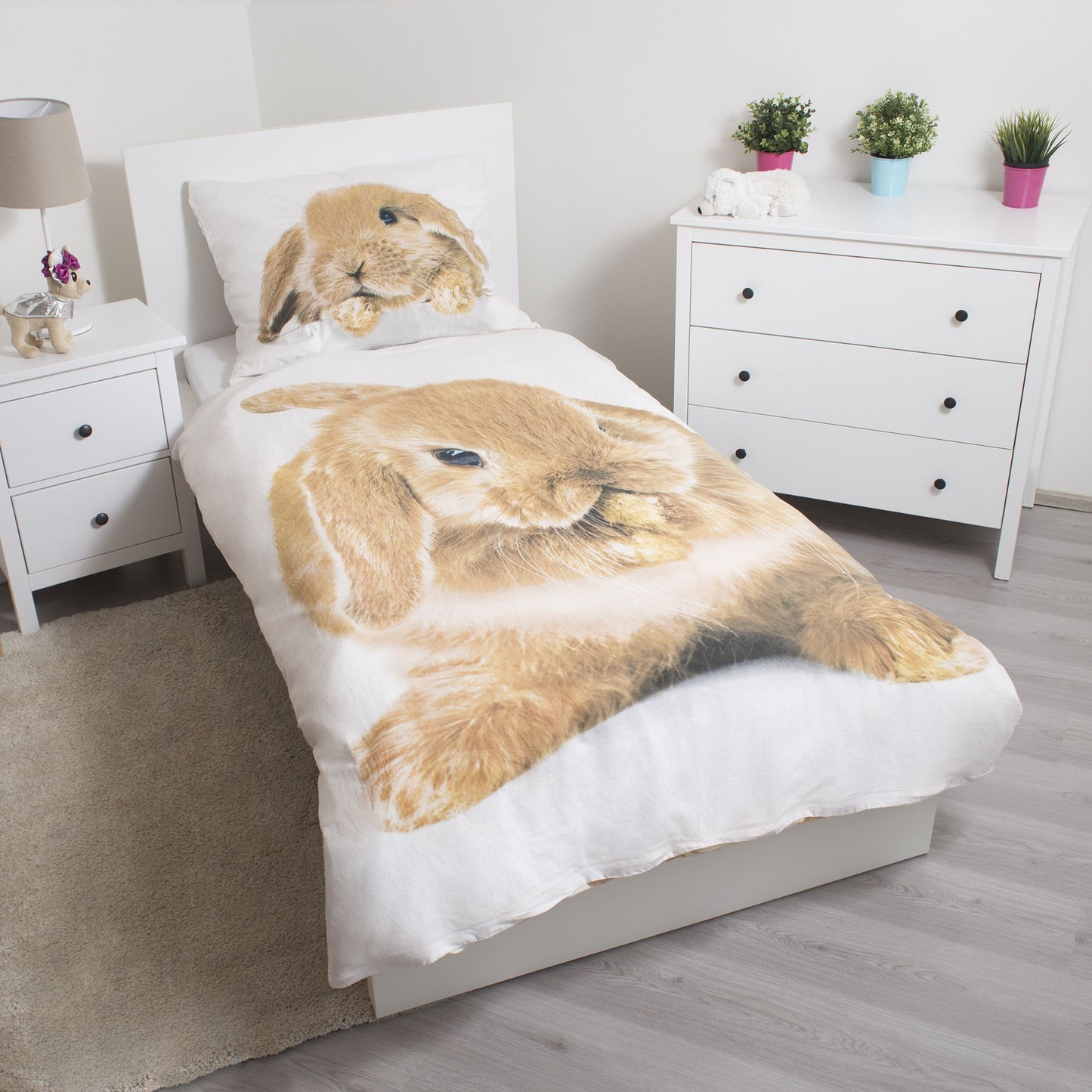Bunny Brown Baumwolle Bettwäsche – Bettbezug 140x200 cm & Kissenbezug 70x90 cm